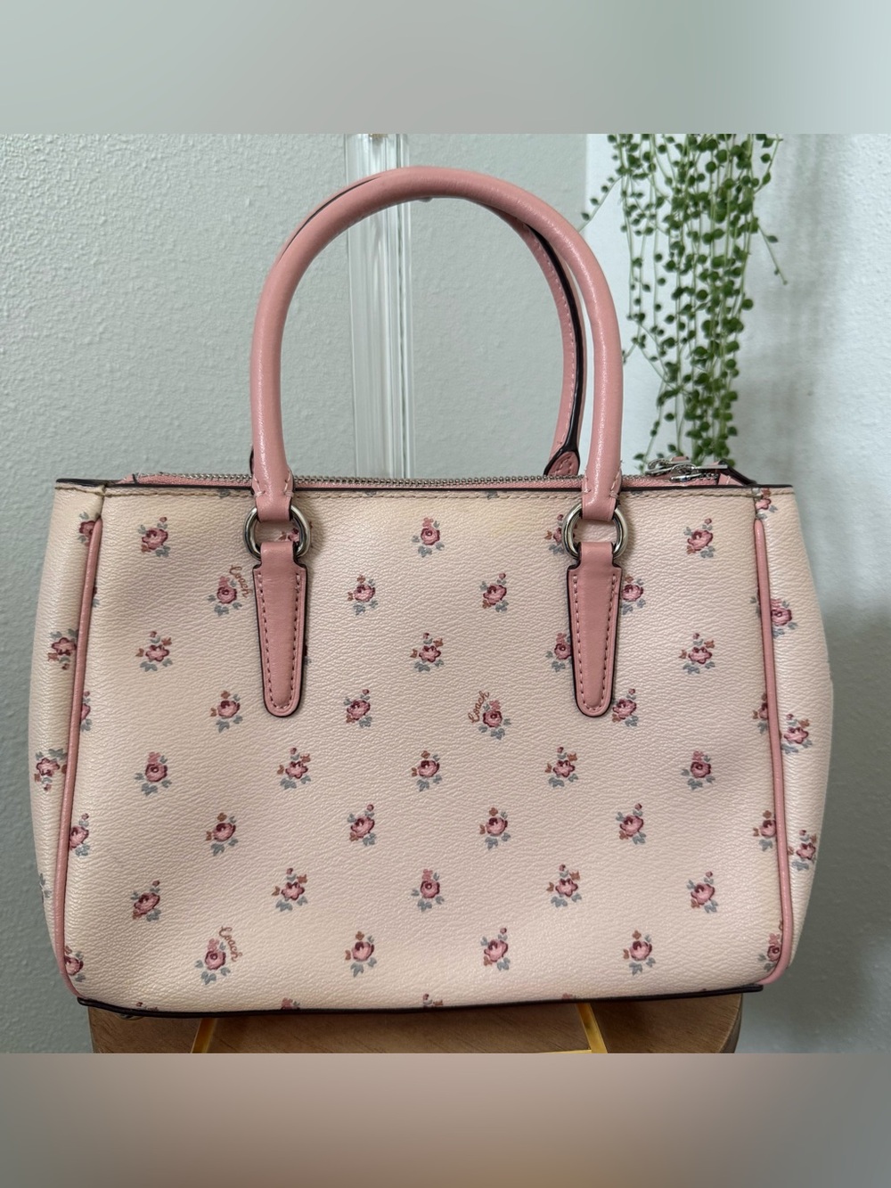 Coach Pink Floral Mini Surrey Carryall with Top Handles and crossbody strap - Picture 6 of 10